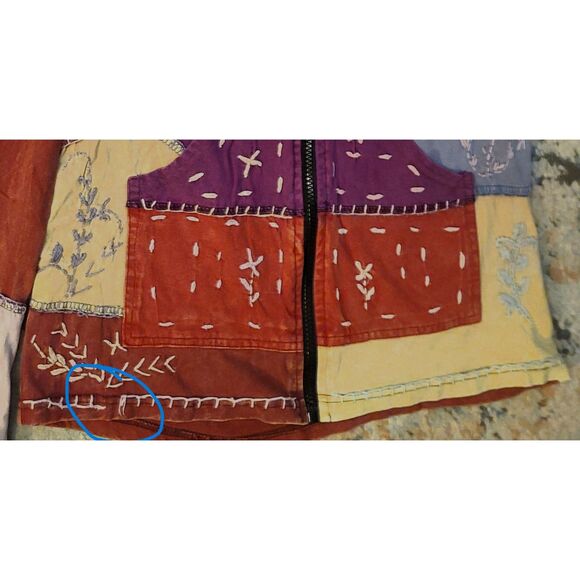 Hippie Boho Zip Up Embroidered Patchwork Hooded Nepal Jacket Size Medium - Picture 4 of 7